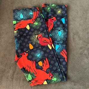 LLR OS holiday leggings - cardinals and Christmas lights